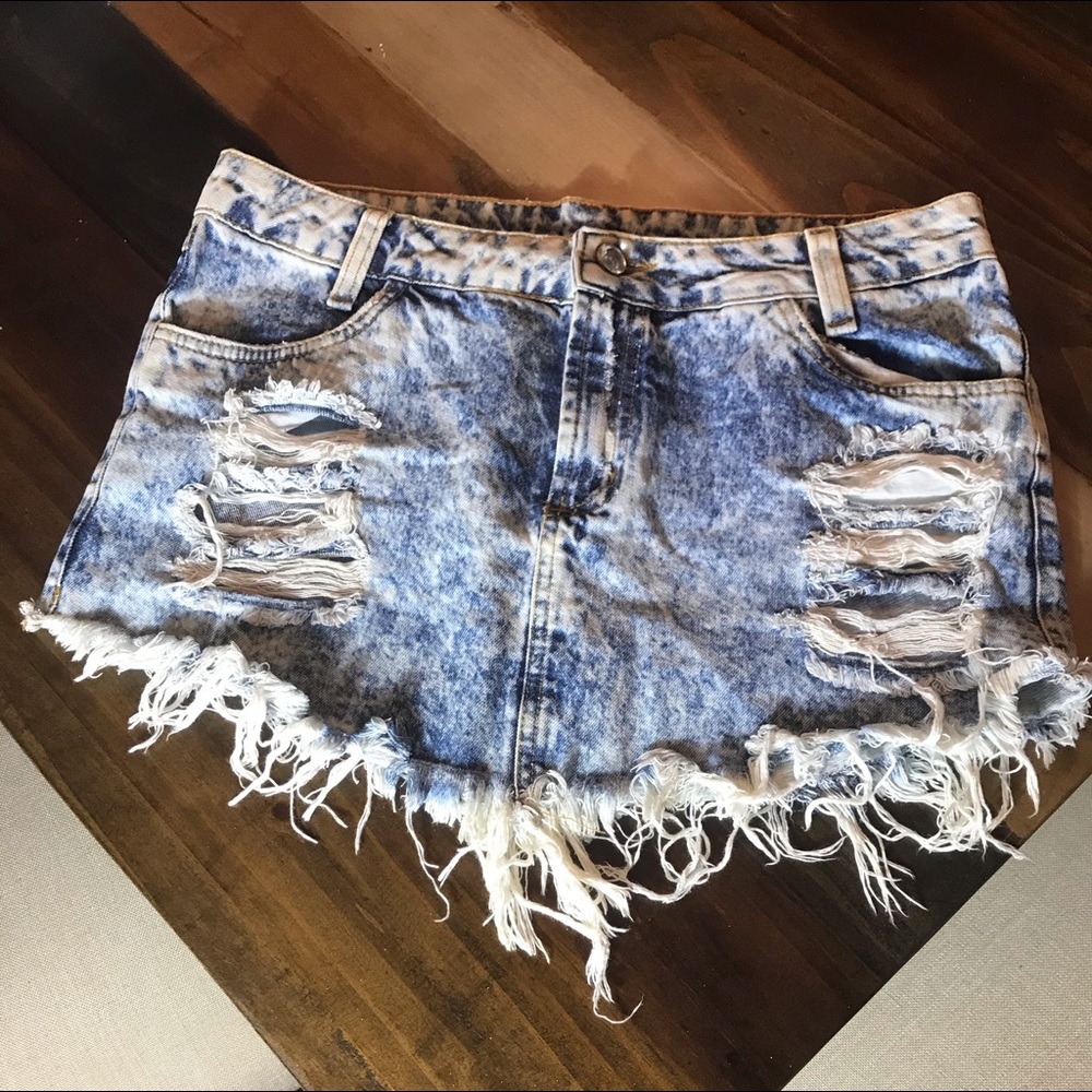 Acid wash mini skirt